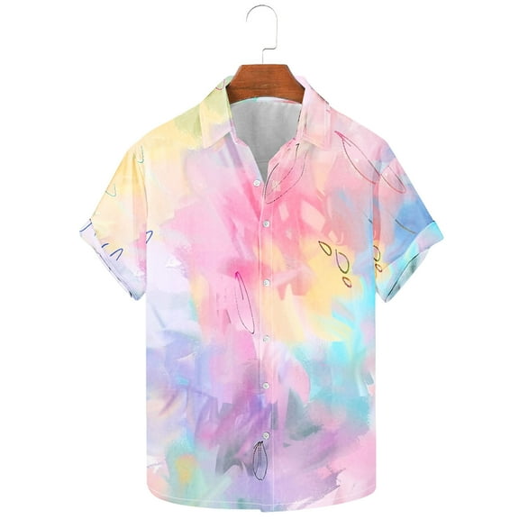 Pitauce Mens Short Sleeve Button Down Hawaiian Shirt Tie-Dye Tropical Beach Shirts Holiday Casual Big & Tall Shirts S-5XL