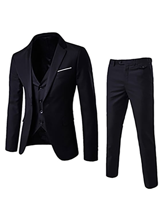 Mens Slim Fit Work Uniform Set - 3 Piece Dress Suit - One Button Blazer Jacket & Waistcoat & Pant for Business Office Formal Wedding