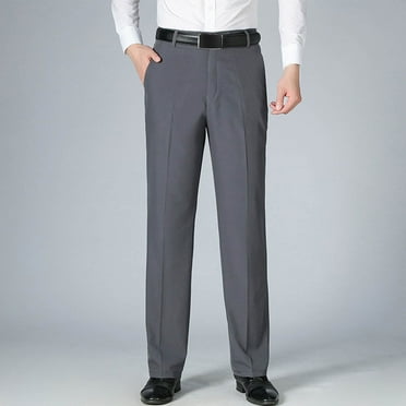 Pitauce Mens Straight Leg Classic Dress Pants Solid Color Flat Front Pants Casual Lightweight Golf Work Pants with Pockets