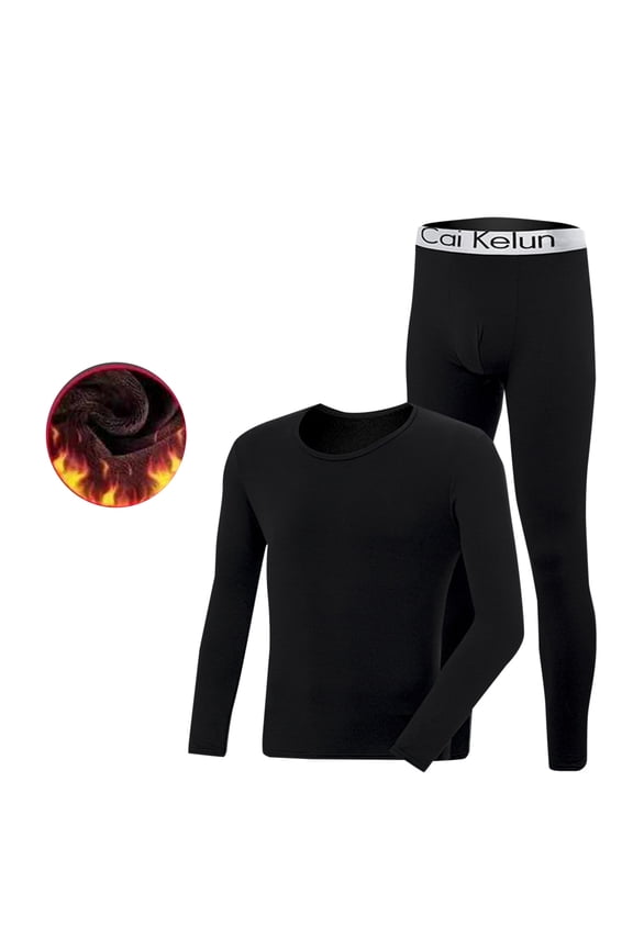 Mens Thermal Underwear with Fleece Lined Soft Warm Long Johns 2 Piece Base Layer Top & Bottom for Cold Weather