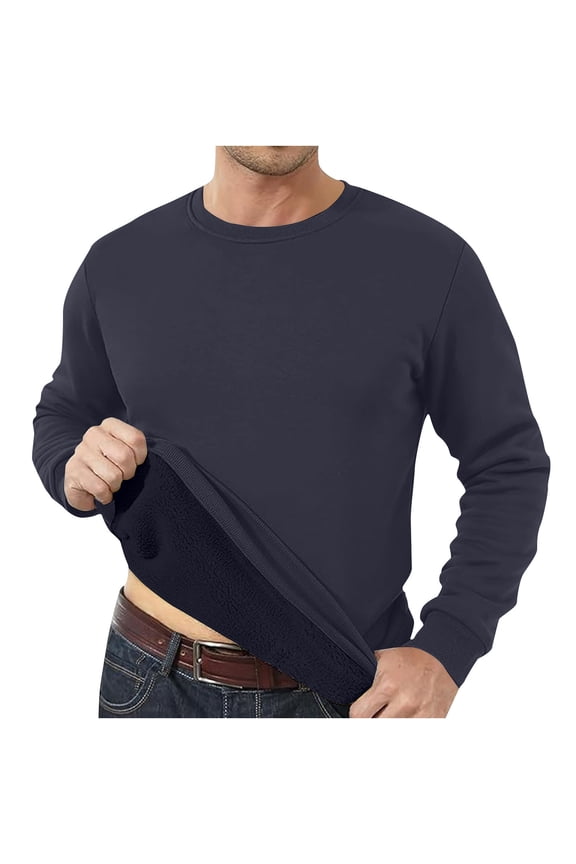 Mens Thicken Fleece Lined Long Sleeve T-Shirt Crew Neck Pullover Sweatshirt Warm Plush Basic Layer Top for Cold Weather (Available in Big & Tall, S-5XL)