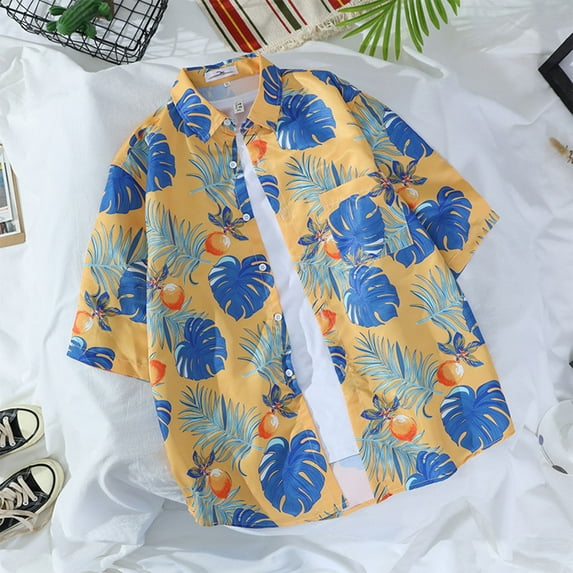 Pitauce Mens Tropical Hawaiian Shirt Short Sleeve Button Down Shirt Summer Vacation Beach Shirt with Pockets