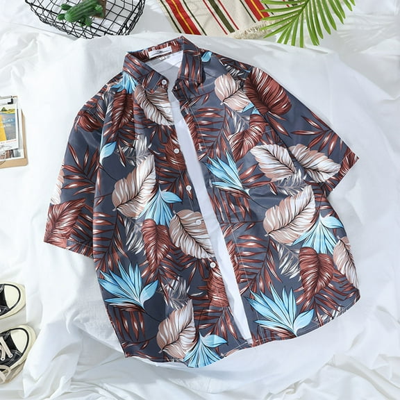 Pitauce Mens Tropical Hawaiian Shirt Short Sleeve Button Down Shirt Summer Vacation Beach Shirt with Pockets