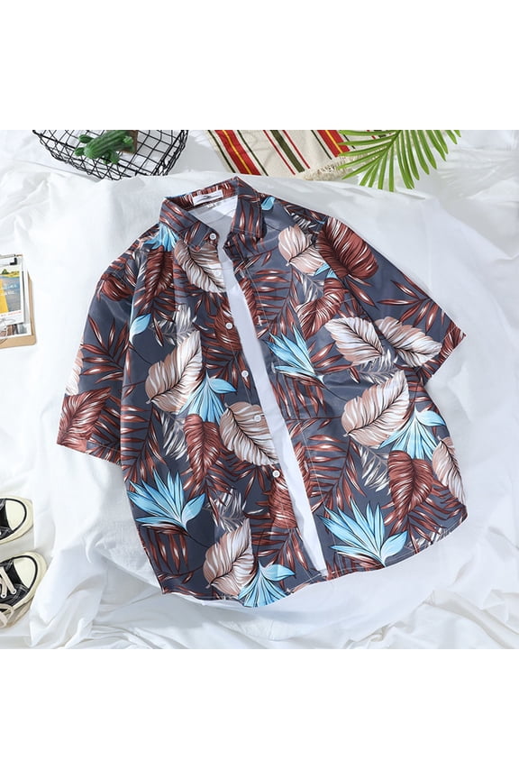 Mens Tropical Hawaiian Shirt Short Sleeve Button Down Shirt Summer Vacation Beach Shirt with Pockets