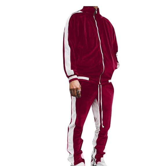 Pitauce Mens Velour Tracksuit Set Color Block 2 Piece Full Zip Jacket & Pants Activewear Casual Sweat Suit