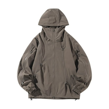 Pitauce Mens Waterproof Hooded Rain Jacket Full Zipper Windbreak Rain Coat Loose Casual Outdoor Hiking Jacket with Pockets (Available in Big & Tall)
