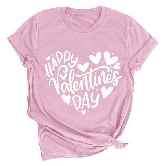 Axiiglly Valentine's T Shirt for Women Love Heart Tee Shirts Cute Print Short Sleeves Graphic Tee Tops