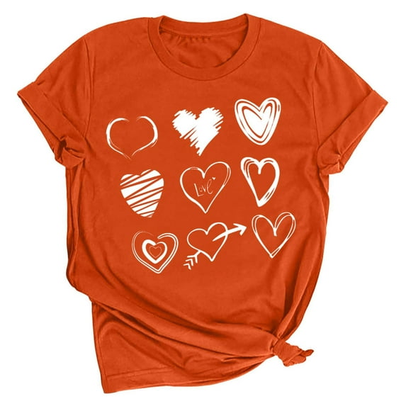 Axiiglly Valentine's T Shirt for Women Love Heart Tee Shirts Cute Print Short Sleeves Graphic Tee Tops
