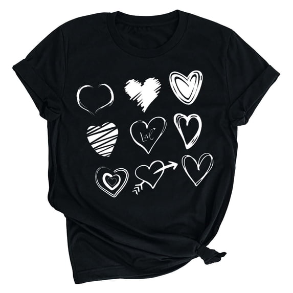Axiiglly Valentine's T Shirt for Women Love Heart Tee Shirts Cute Print Short Sleeves Graphic Tee Tops