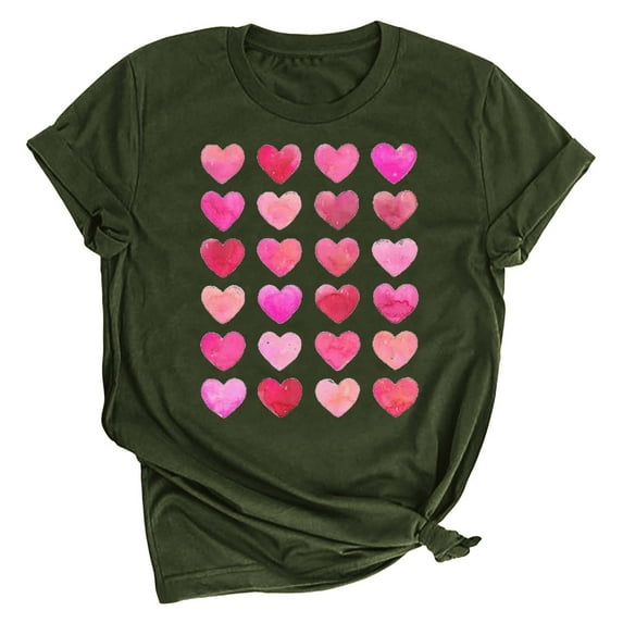 Axiiglly Valentine's T Shirt for Women Love Heart Tee Shirts Cute Print Short Sleeves Graphic Tee Tops
