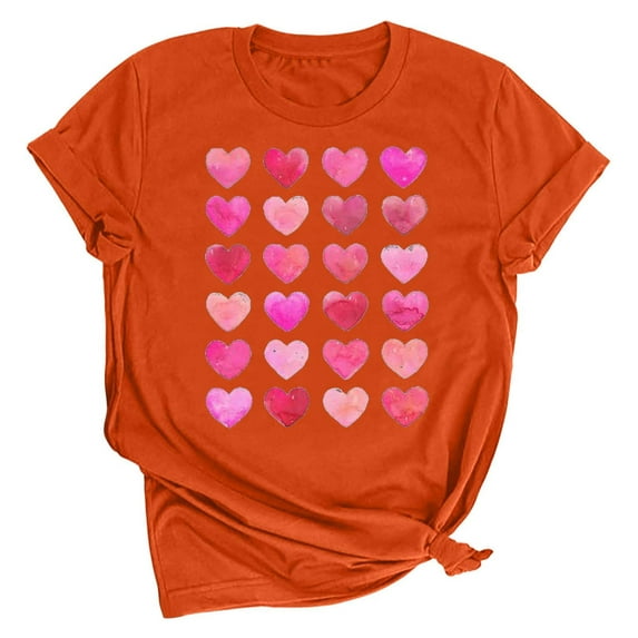 Axiiglly Valentine's T Shirt for Women Love Heart Tee Shirts Cute Print Short Sleeves Graphic Tee Tops