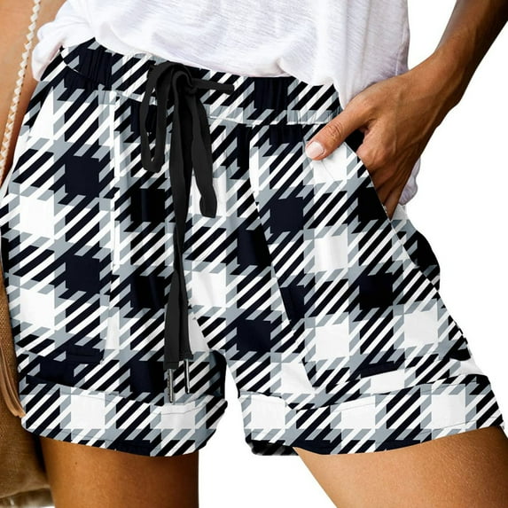 Pitauce Plus Size Shorts for Women Summer Tropical Flower Printed Lounge Shorts Elastic Waist Drawstring Casual Shorts Loose Wide Leg Shorts with Pockets