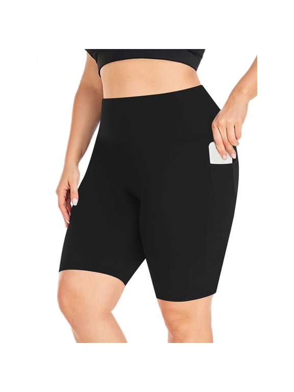 Plus Size Workout Shorts for Women High Waisted Tummy Control Seamless Yoga Shorts Breathable Spandex Shorts with Pockets