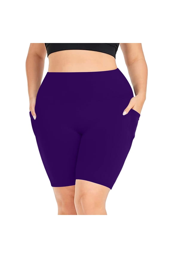 Plus Size Workout Shorts for Women High Waisted Tummy Control Seamless Yoga Shorts Breathable Spandex Shorts with Pockets