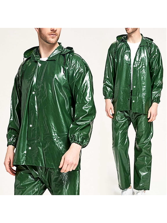Rain Suits for Men Waterproof Heavy Duty Hooded Rain Jacket with Trouser 2 Piece Set Lightweight Raincoat for Outdoor Working