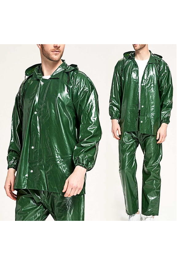 Rain Suits for Men Waterproof Heavy Duty Hooded Rain Jacket with Trouser 2 Piece Set Lightweight Raincoat for Outdoor Working