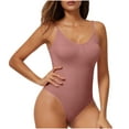 thumbnail image 1 of Pitauce Ribbed Bodysuit Thong Shapewear for Women Spaghetti Straps High Cut Body Shaper Seamless Tummy Control Bodysuit, 1 of 7