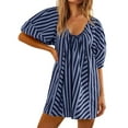 thumbnail image 1 of Pitauce Rompers for Women Summer Casual Striped Puff Short Sleeve Wide Leg Shorts Oversized Adjustable Neck One Piece Jumpsuits with Pockets, 1 of 5