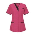 thumbnail image 1 of Pitauce Scrub Tops for Women, Button Down Short Sleeve Medical Nursing Scrub, Nurse Uniform with Pockets, Summer Cleaning Shirts for Housekeeping, 1 of 2