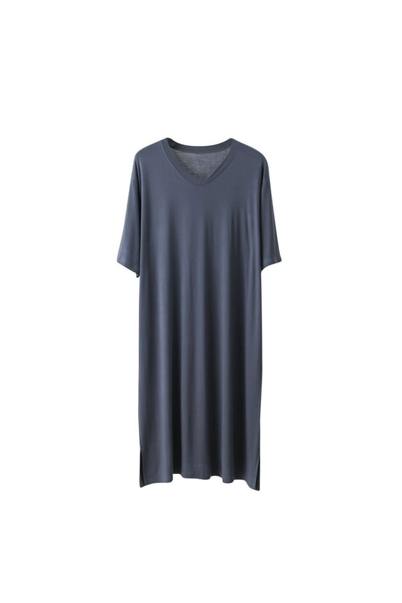 Short Sleeve V Neck Nightshirt Mens Soft Cotton Sleepshirt Casual Loose Pajamas