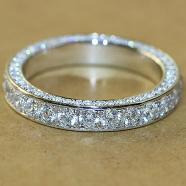 Pitauce Simulated Diamond Stackable Wedding Band for Women, Silver, Size 10