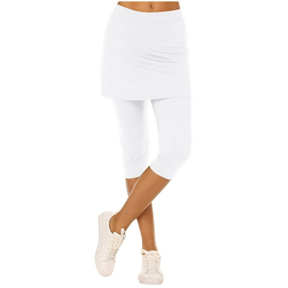 Pitauce Skirted Leggings for Women UPF 50+ Tennis Golf Skorts Capris Gym Yoga Capri Legging with Skirts S-2XL