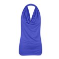 thumbnail image 1 of Pitauce Summer Tops for Women Solid Color V-Neck Halter Sleeveless T-Shirt Draped Front Backless Summer Beach Tank Tops, 1 of 4