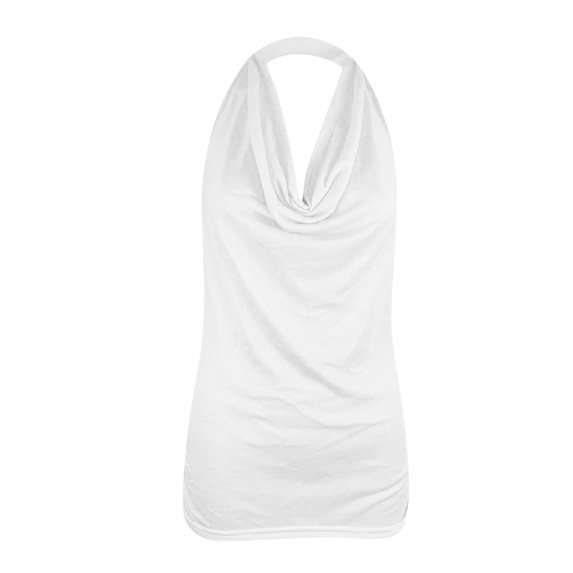 Pitauce Summer Tops for Women Solid Color V-Neck Halter Sleeveless T-Shirt Draped Front Backless Summer Beach Tank Tops