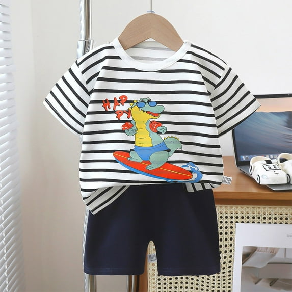 Pitauce Toddler Baby Boys Girls Cotton Clothes Cute Graphic Short Sleeve T-Shirts + Shorts 2 Piece Summer Outfits