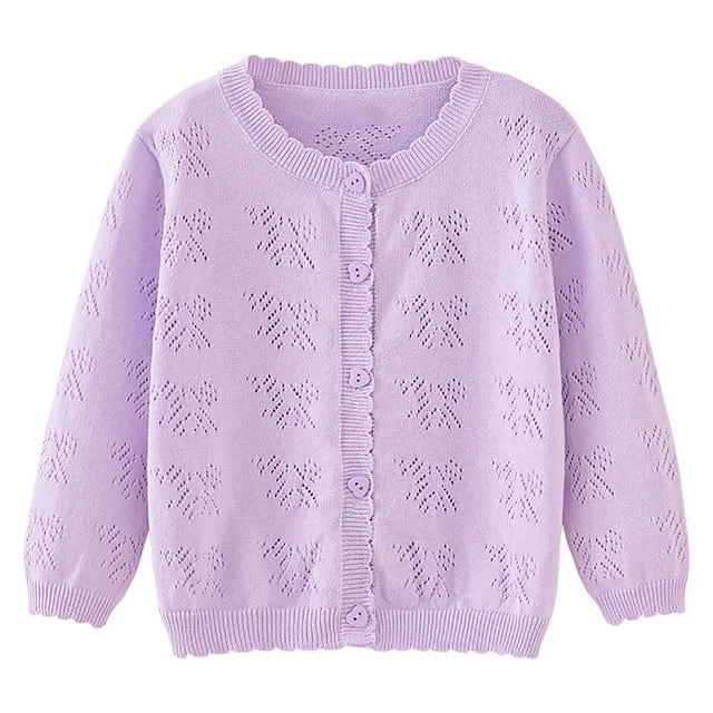 Pitauce Toddler Girls Ruffled Lightweight Cardigan Long Sleeve Button Down Knit Coat Open Front Thin Sweater for Kids 1-6 Years