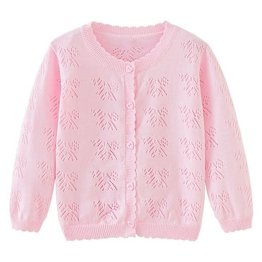 Pitauce Toddler Girls Ruffled Lightweight Cardigan Long Sleeve Button Down Knit Coat Open Front Thin Sweater for Kids 1-6 Years