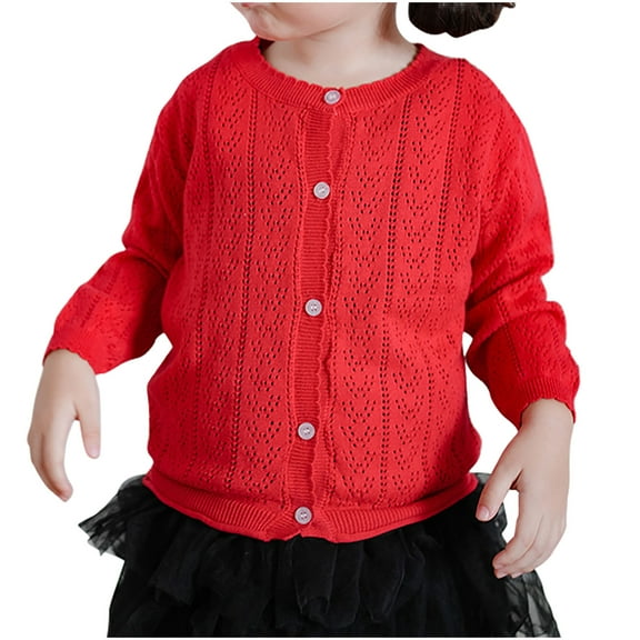 Pitauce Toddler Girls Ruffled Lightweight Cardigan Long Sleeve Button Down Knit Coat Open Front Thin Sweater for Kids 1-7 Years