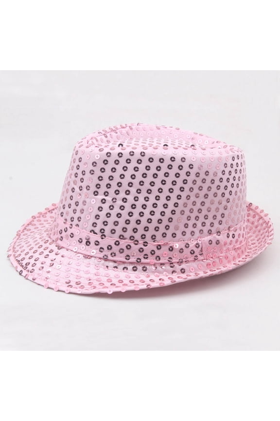 Unisex Sequin Trilby Fedora Hat Short Brim Classic Manhattan Summer Cap Panama Hat for Dance Party