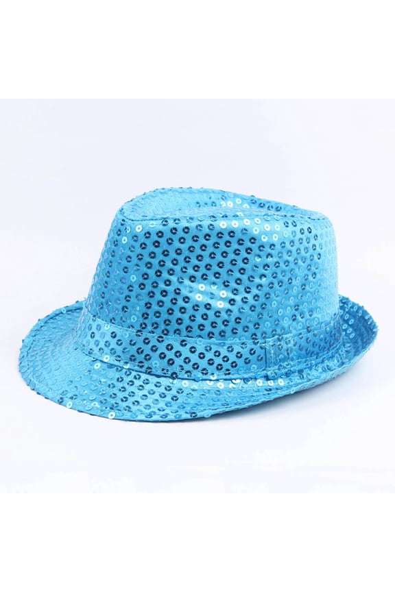 Unisex Sequin Trilby Fedora Hat Short Brim Classic Manhattan Summer Cap Panama Hat for Dance Party