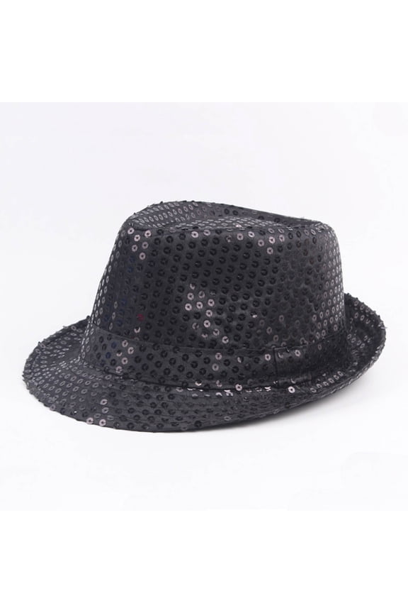 Unisex Sequin Trilby Fedora Hat Short Brim Classic Manhattan Summer Cap Panama Hat for Dance Party