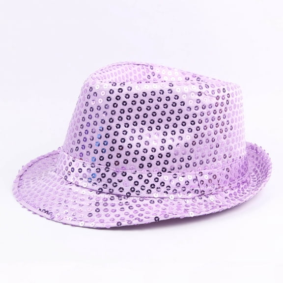 Pitauce Unisex Sequin Trilby Fedora Hat Short Brim Classic Manhattan Summer Cap Panama Hat for Dance Party