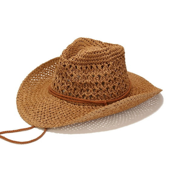 Pitauce Unisex Straw Western Cowboy Hat Foldable Wide Brim Summer Sun Hats Lightweight Crochet Travel Vacation Beach Hat