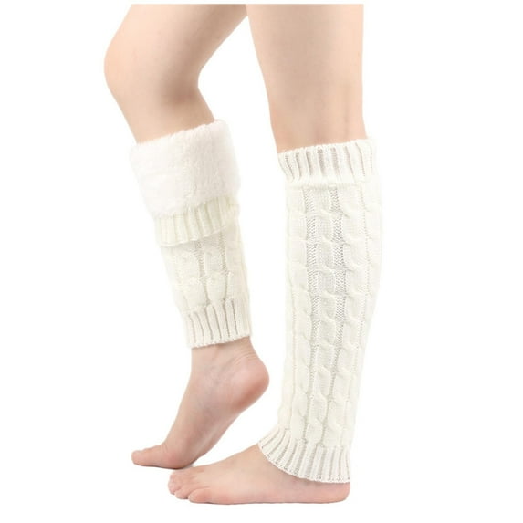Pitauce Winter Fleece Lined Leg Warmer for Women Knitted Boot Toppers Long Socks High Leg Sleeves for Outdoor Skating Daily Wear