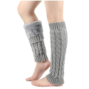 Pitauce Winter Fleece Lined Leg Warmer for Women Knitted Boot Toppers Long Socks High Leg Sleeves for Outdoor Skating Daily Wear