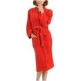 thumbnail image 1 of Pitauce Women Men Soft Plush Bathrobe Shawl Collar Warm Fuzzy Belted Bath Robes Long Sleeve Mid Length Casual Sleepwear with Pockets, 1 of 3