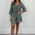 thumbnail image 1 of Pitauce Women's Floral Lace Long Sleeve Rompers V-Neck High Waisted Smocked Shorts Loungewear Casual Loose Fit Short Jumpsuit (Available in Plus Size), 1 of 5