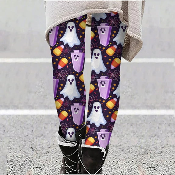 Pitauce Women's Halloween Funny Graphic Printed Skinny Leggings High Waisted Soft Stretchy Leggings Workout Gym Athletic Running Yoga Pants
