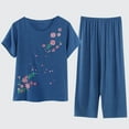 thumbnail image 1 of Summer Savings 2025 Pitauce Women's Loungewear Set Short Sleeve Crew Neck Top Capri Pants Flower Print Homewear Casual Loose Plus Size Pajamas Set, 1 of 5