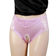 Pitauce Womens Open Crotch Panties Low Rise Cut Out Underwear Lace Embroidered Briefs Erotic Stretch Lingerie Thongs