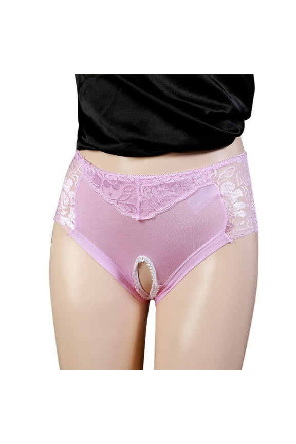 Women's Open Crotch Panties Low Rise Cut Out Underwear Lace Embroidered Briefs Erotic Stretch Lingerie Thongs