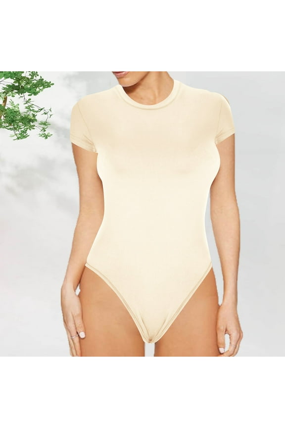 Clearance Clothes Pitauce Women's Short Sleeve One Piece Bodysuit Crew Neck Slim Fit Seamless Bodysuit Basic Casual T-Shirt Bodysuit