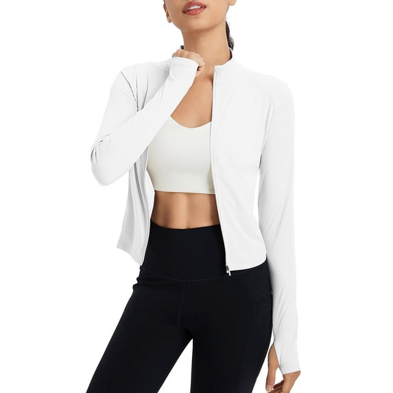 Pitauce Women's UPF 50+ Sun Protection Shirts Long Sleeve Full Zip Cropped Rash Guard Slim Fit Lightweight Workout Athletic Shirt