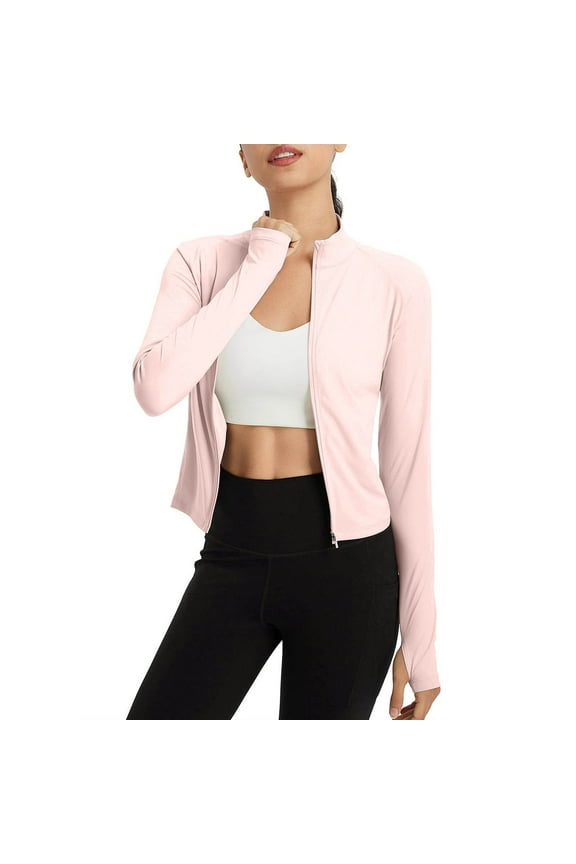 Women's UPF 50+ Sun Protection Shirts Long Sleeve Full Zip Cropped Rash Guard Slim Fit Lightweight Workout Athletic Shirt