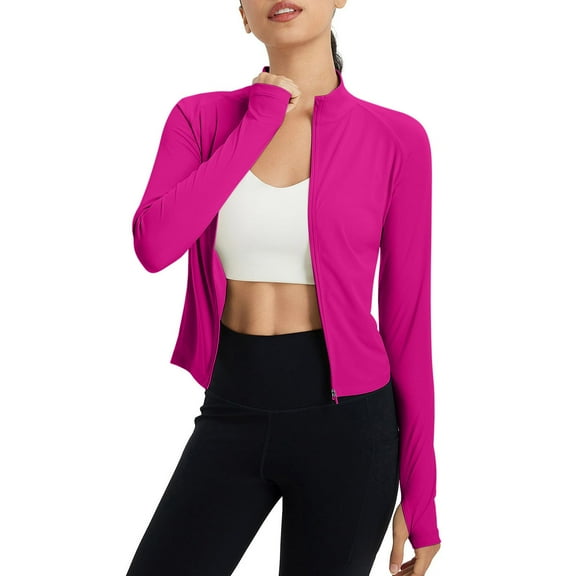 Pitauce Women's UPF 50+ Sun Protection Shirts Long Sleeve Full Zip Cropped Rash Guard Slim Fit Lightweight Workout Athletic Shirt