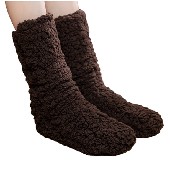 Pitauce Womens Anti Slip Thick Fuzzy Socks Winter Thermal Mid-Calf Slipper Socks Warm Sherpa Fleece House Sleeping Socks for Cold Weather